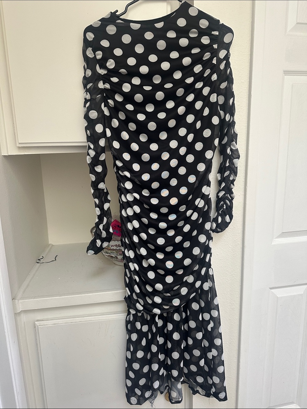 Black & White Polka Dot Long Sleeve Midi Dress